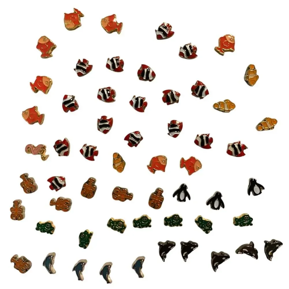 Lot 48+ Pcs Floating Locket Enamel Charms Colorful Fish Frogs Lobsters Penguins